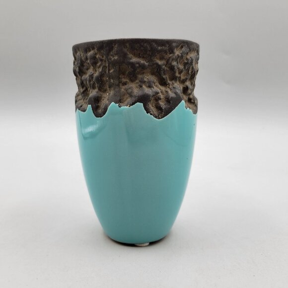 Ceramic Vase or Toothbrush Holder Mixed Textures Turquoise Glaze - Picture 2 of 7